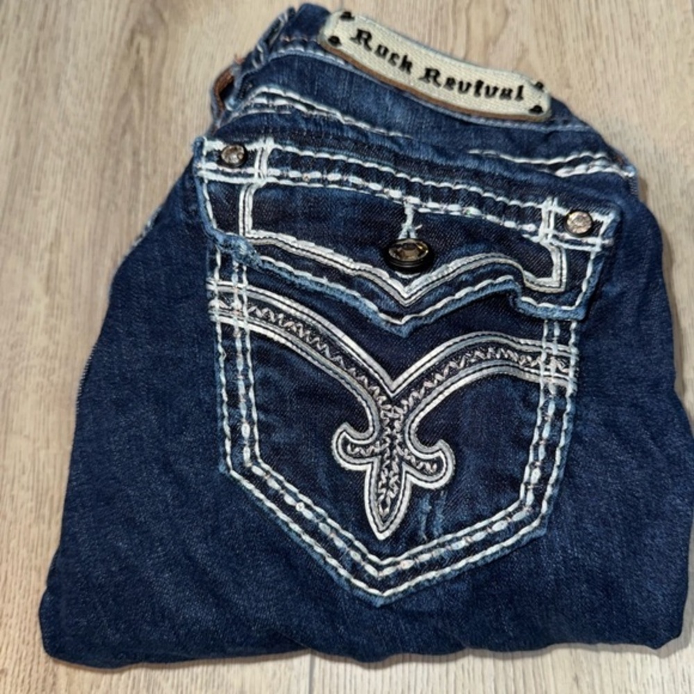 Rock Revival clover Dark Blue capri crop cropped Jeans denim